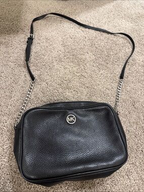 Michael Kors Black Pebbled Leather Crossbody with Chain Strap